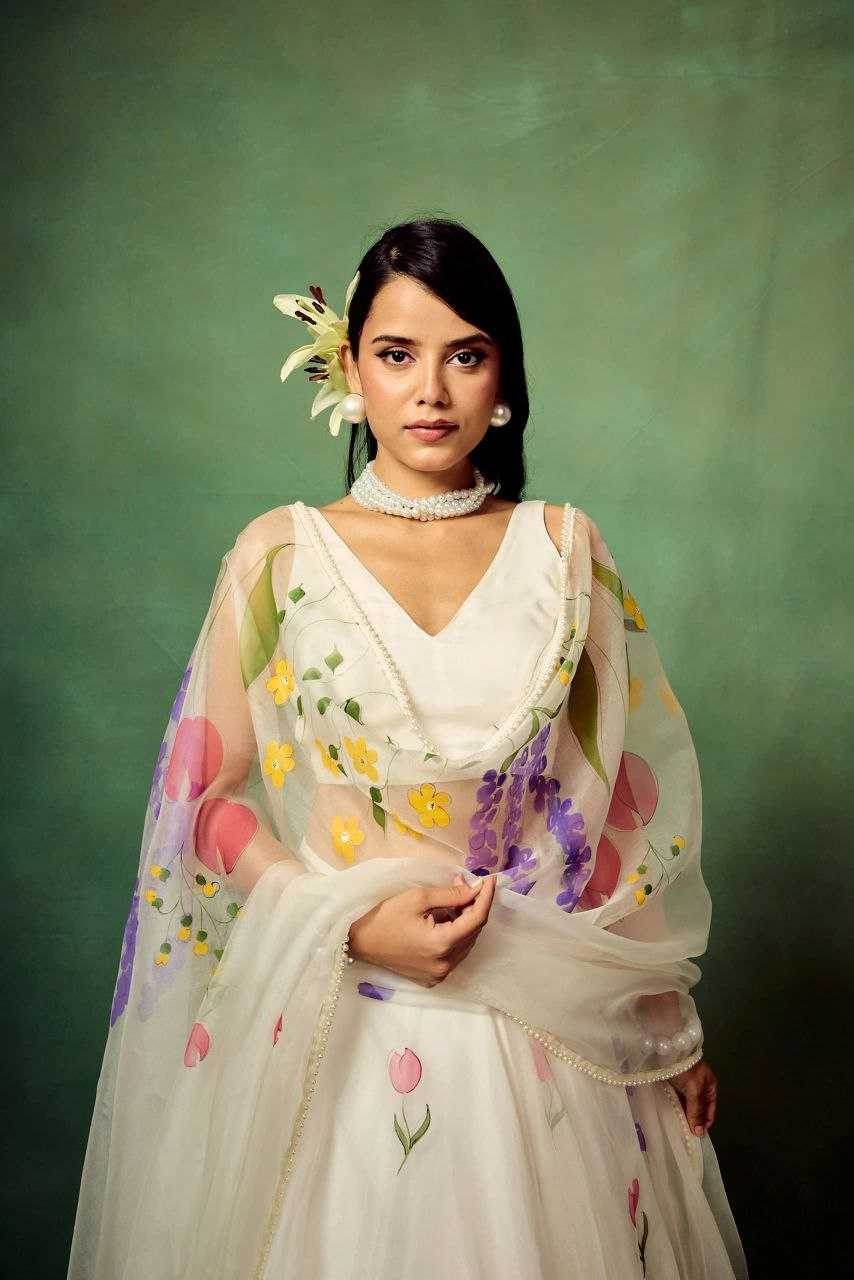 Silk Printed White Lehenga - MYLUXURY LANE ENTERPRISE